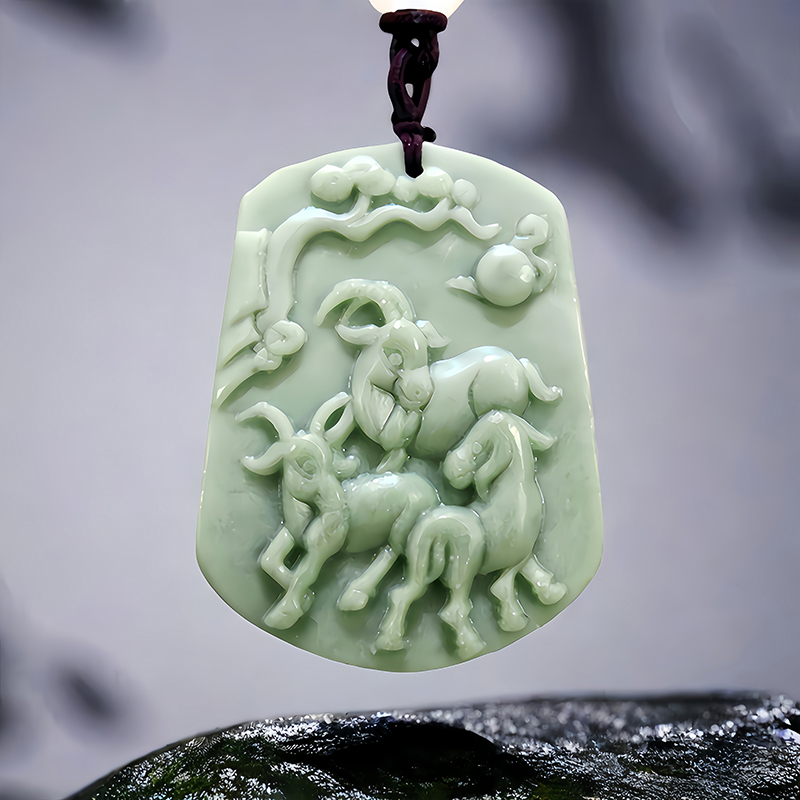 Vintage Fashion Jewelry Necklaces - Green Natural Real Jade Sheep Pendant