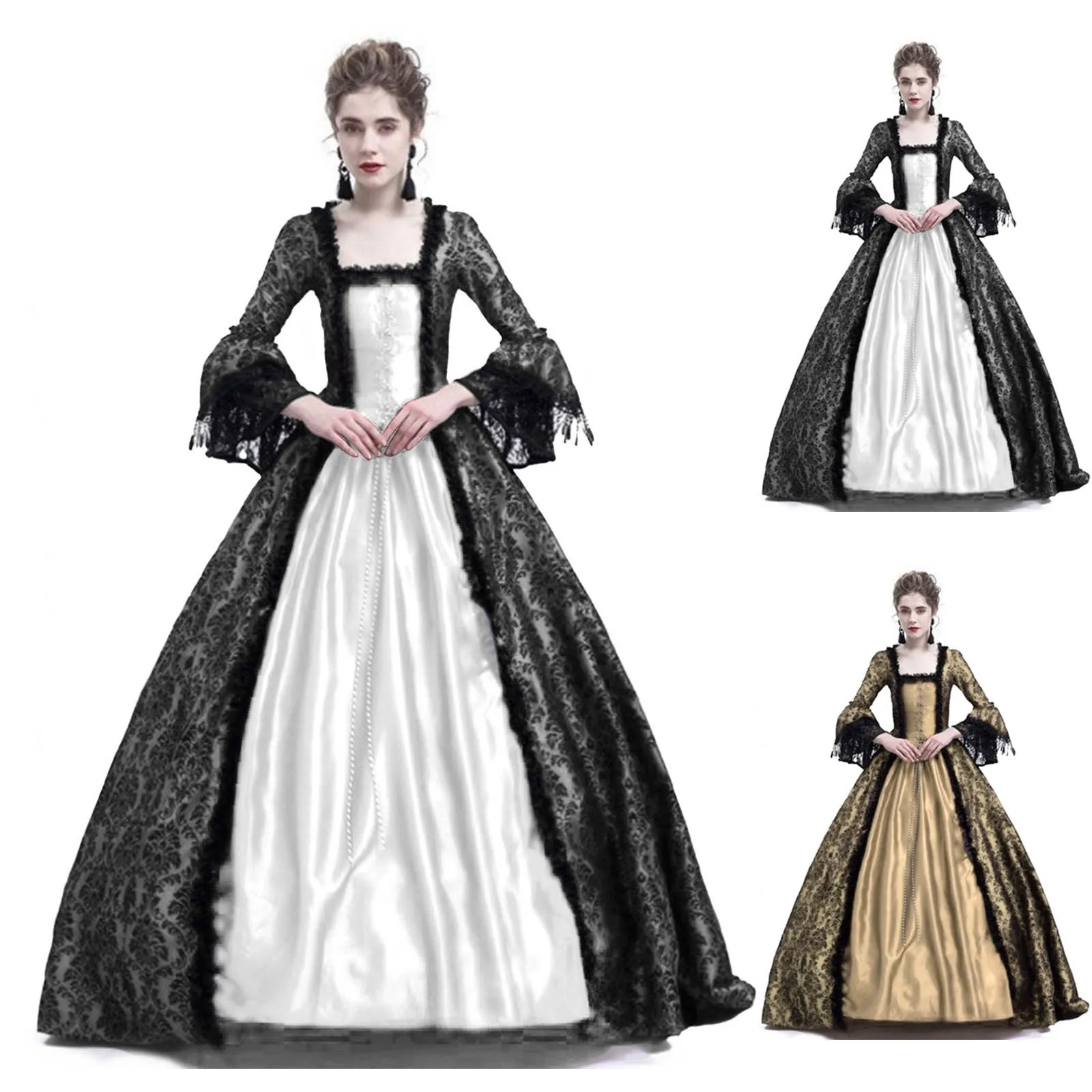 Vintage Victorian Fashion - Halloween Cosplay Palace Women Lace Trumpet